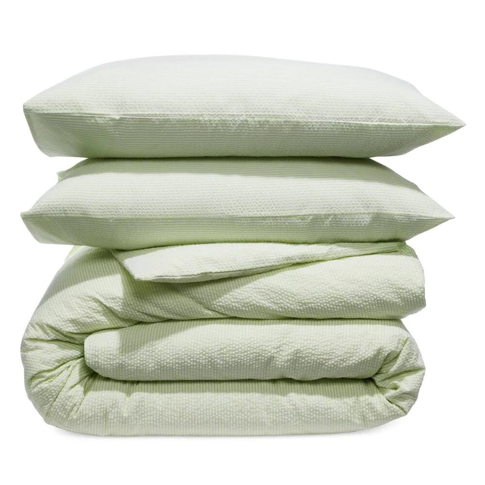 Aqua Bedding Bloomingdales Green Seersucker Luxury Queen Duvet Cover Set New